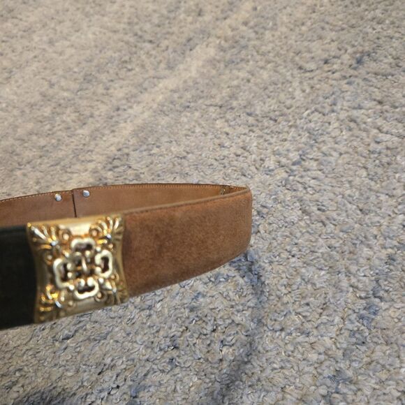 Vintage 90\'s Brighton Belt Colorblock Brown Green Suede M45300 Size 30-32 main image 2